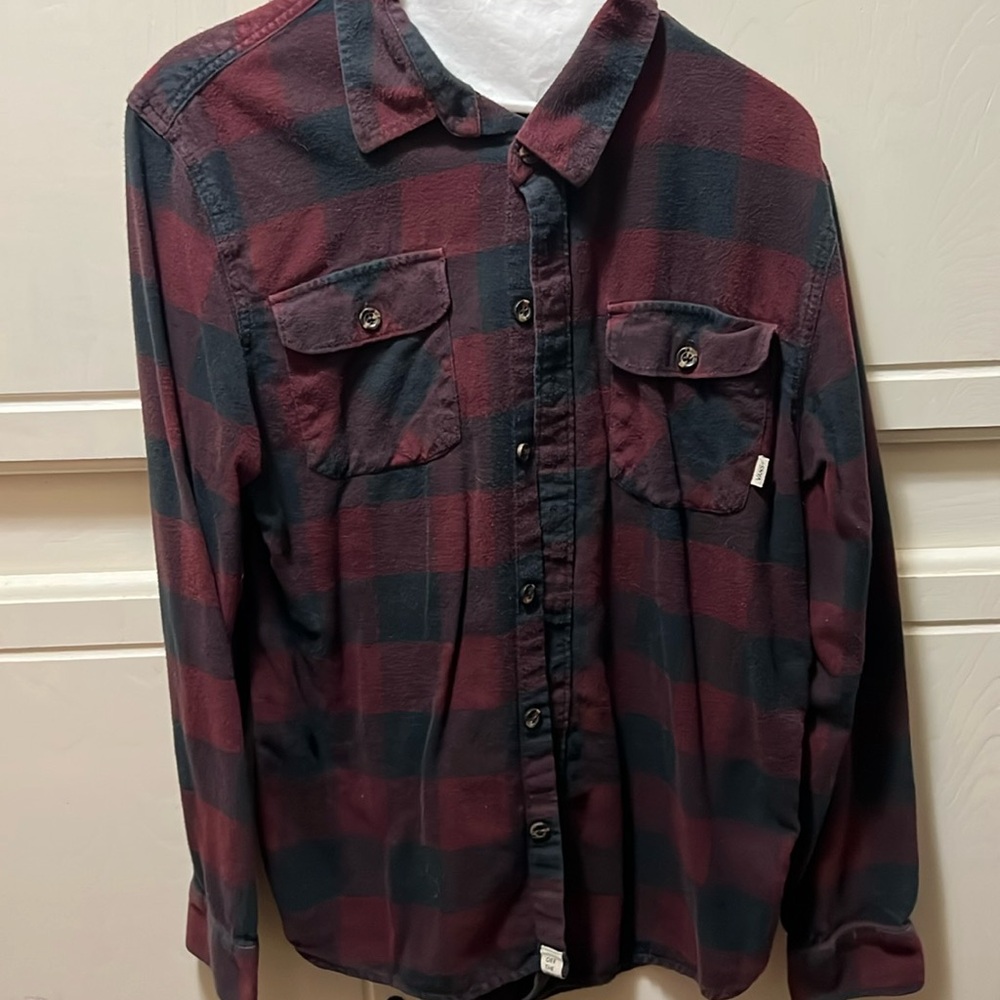 Van's Long-Sleeve Burgundy and Black Plaid Shirt